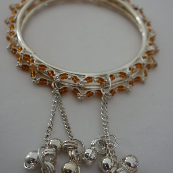 Beautiful 2 Bracelet for Girls Diameter 2.5" White Metal & Brown Color Beads - Picture 1 of 12